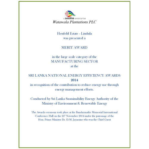 Sri Lanka National Energy Efficiency Award - 2014